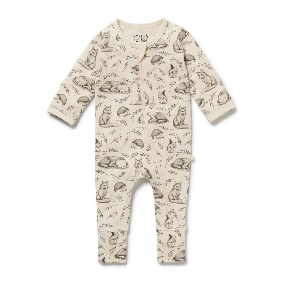 Wilson & Frenchy Organic Zipsuit with Feet in Foxglove Forest
