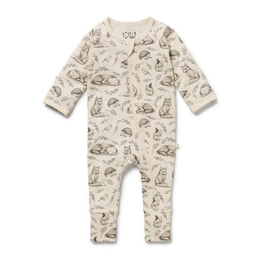 Wilson & Frenchy Organic Zipsuit with Feet in Foxglove Forest