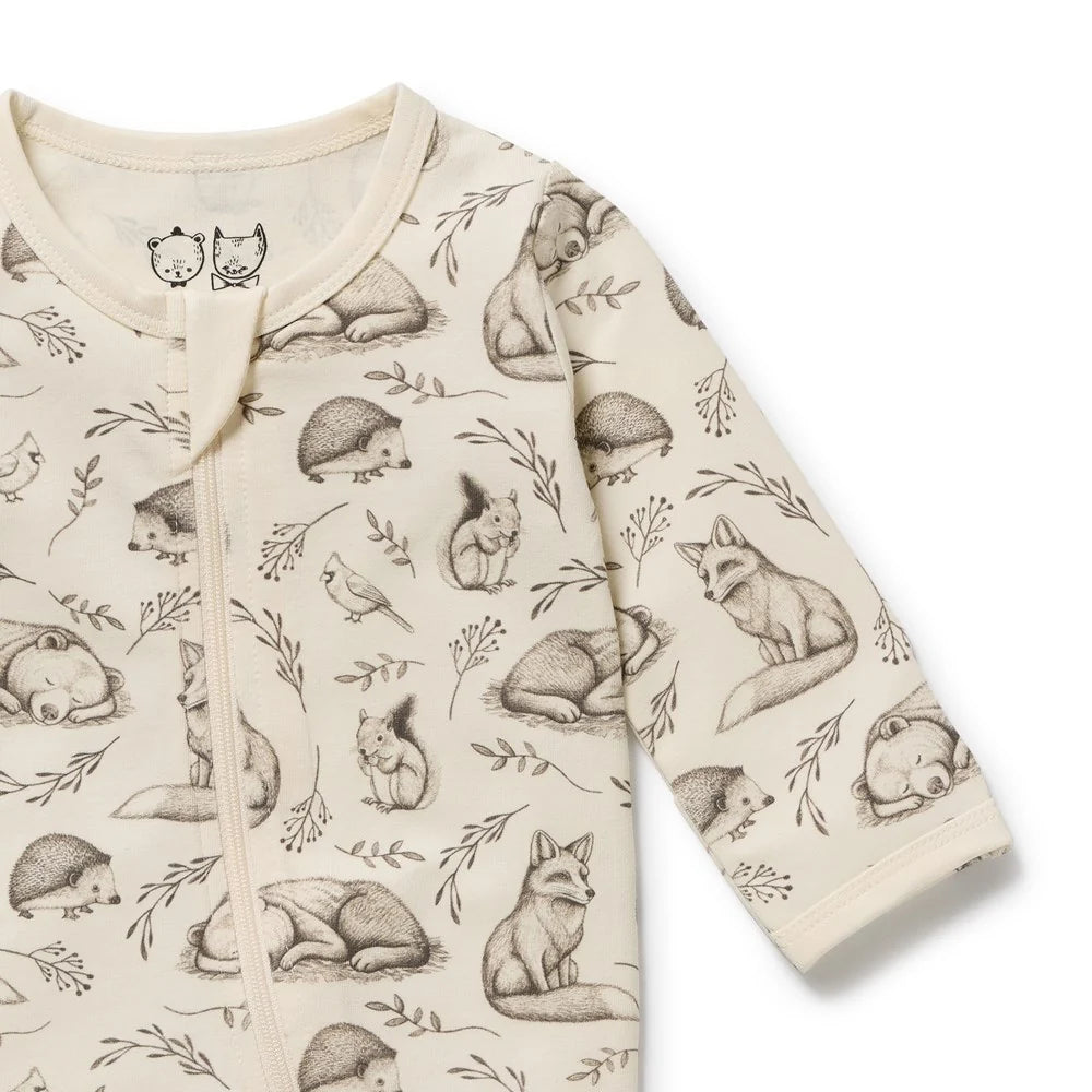 Wilson & Frenchy Organic Zipsuit with Feet in Foxglove Forest