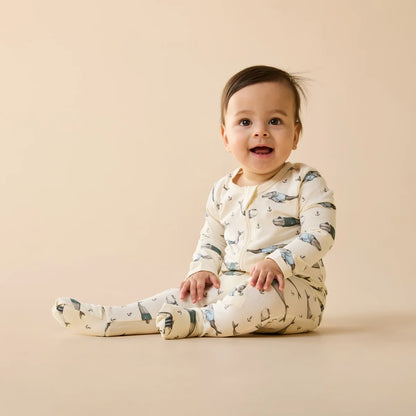 Wilson & Frenchy Organic Zipsuit with Feet in Woolly Whales