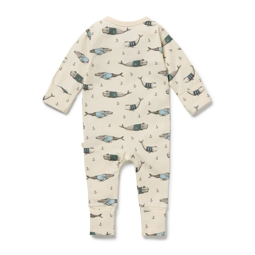 Wilson & Frenchy Organic Zipsuit with Feet in Woolly Whales