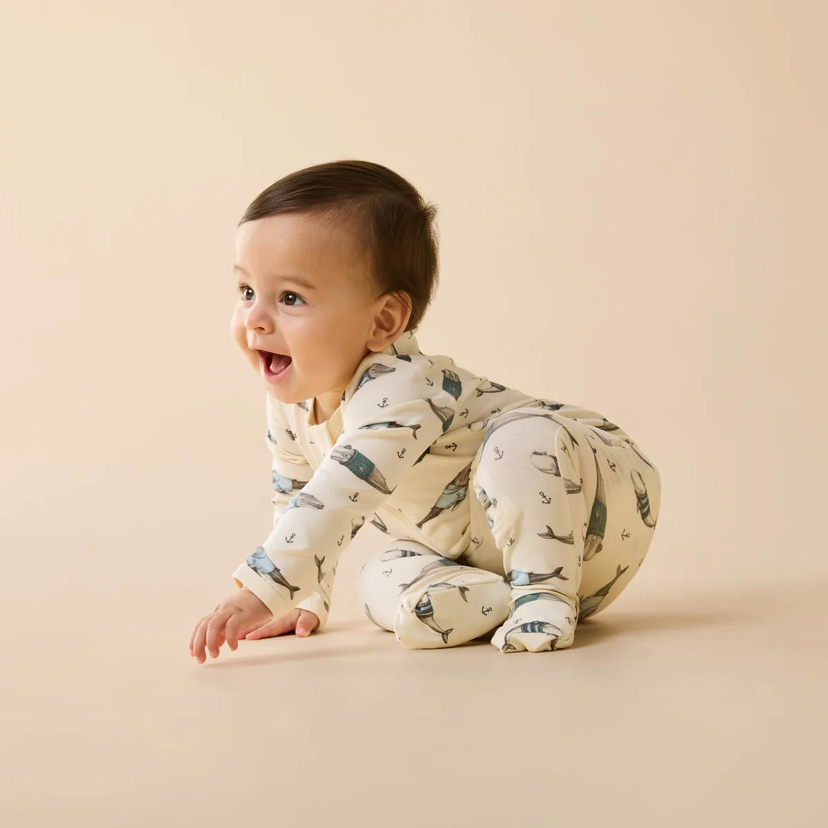 Wilson & Frenchy Organic Zipsuit with Feet in Woolly Whales
