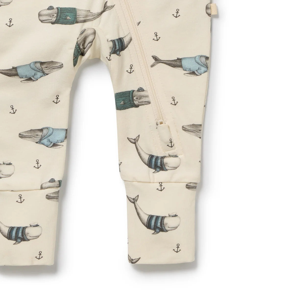Wilson & Frenchy Organic Zipsuit with Feet in Woolly Whales