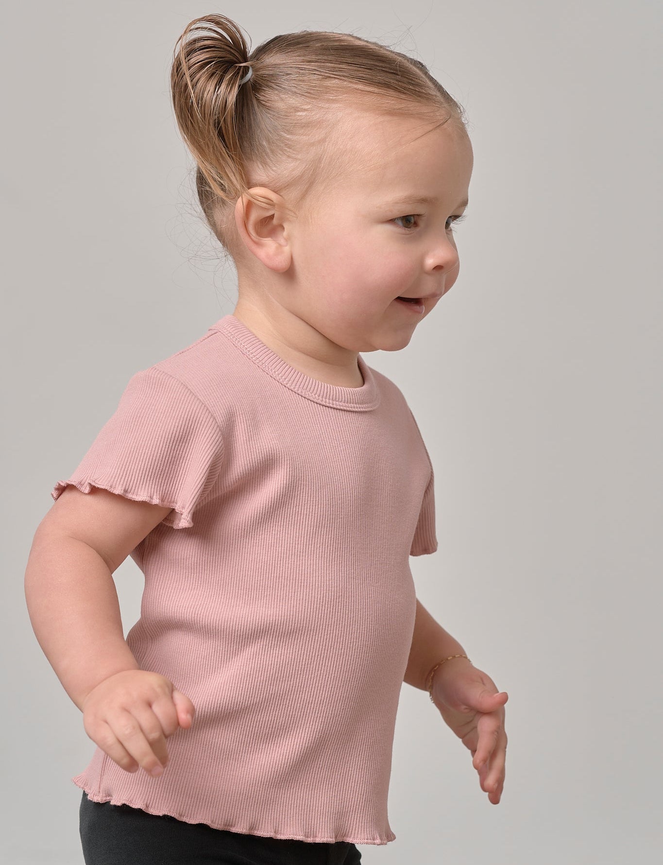 Little Bipsy Ribbed Lettuce Trim Tee in Dusty Rosewood
