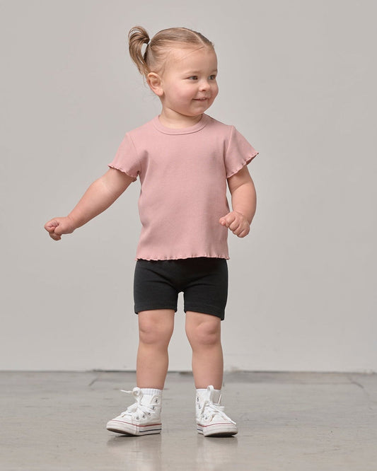 Little Bipsy Ribbed Lettuce Trim Tee in Dusty Rosewood