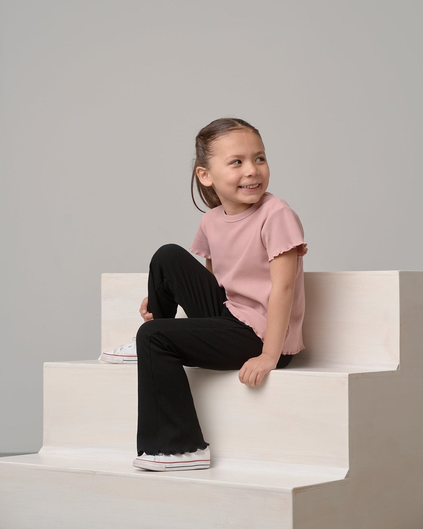 Little Bipsy Ribbed Lettuce Trim Tee in Dusty Rosewood