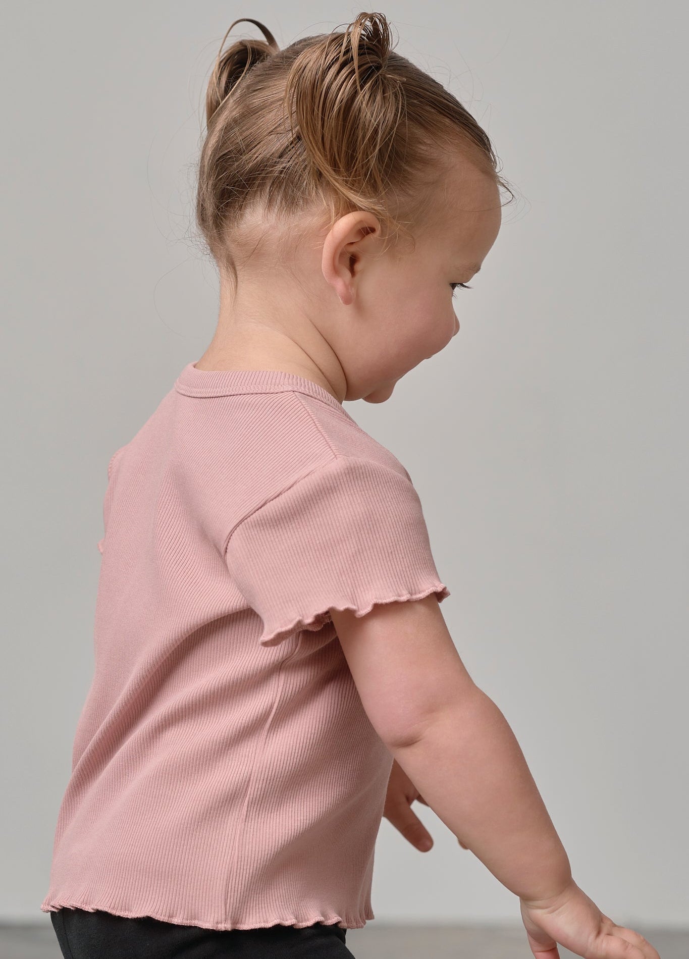 Little Bipsy Ribbed Lettuce Trim Tee in Dusty Rosewood