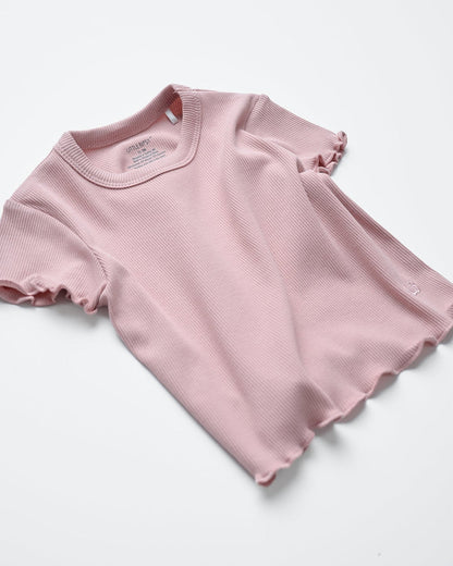 Little Bipsy Ribbed Lettuce Trim Tee in Dusty Rosewood