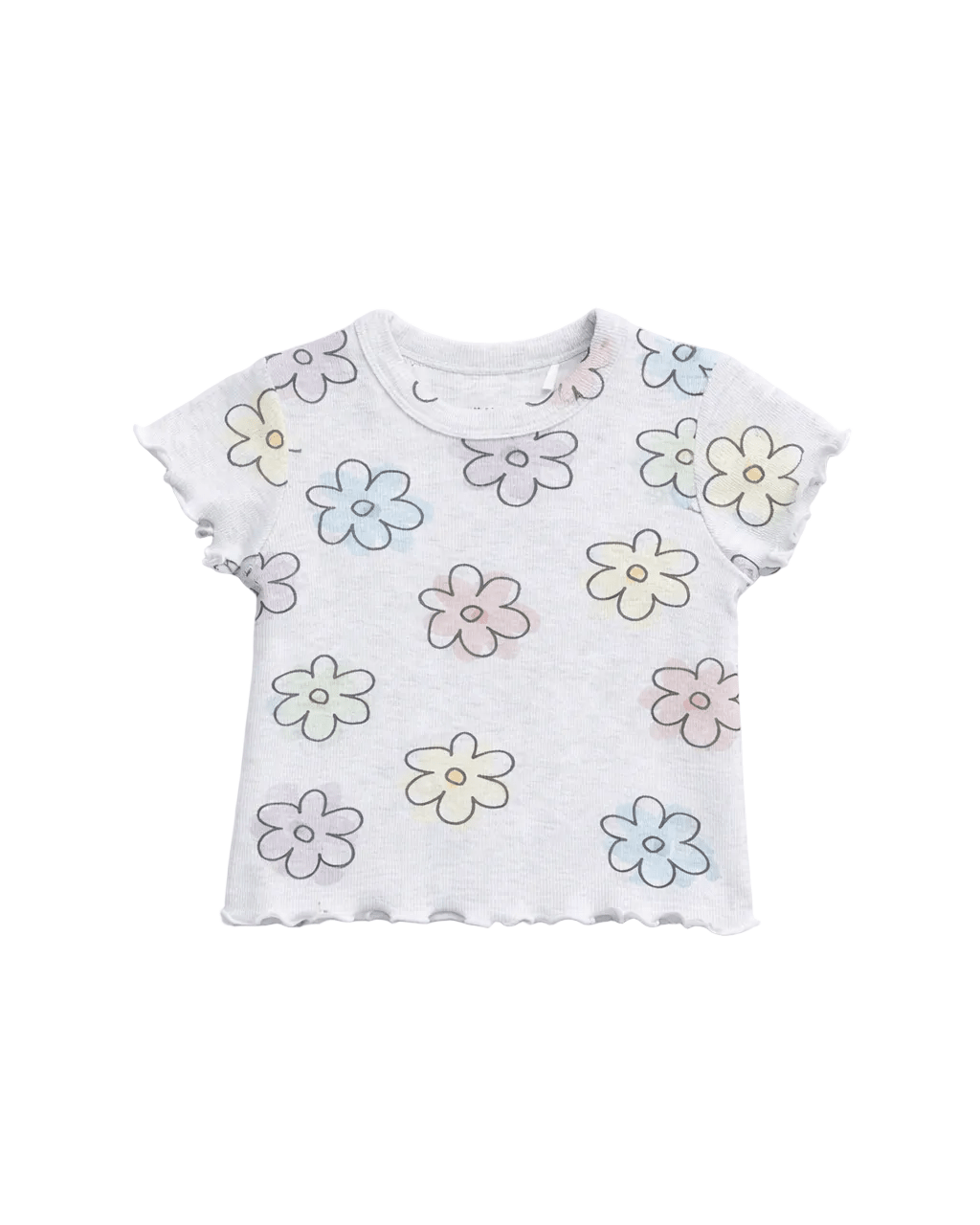 Little Bipsy Ribbed Lettuce Trim Tee in Daisy Dreams
