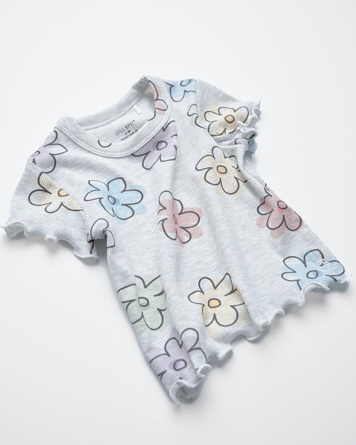 Little Bipsy Ribbed Lettuce Trim Tee in Daisy Dreams