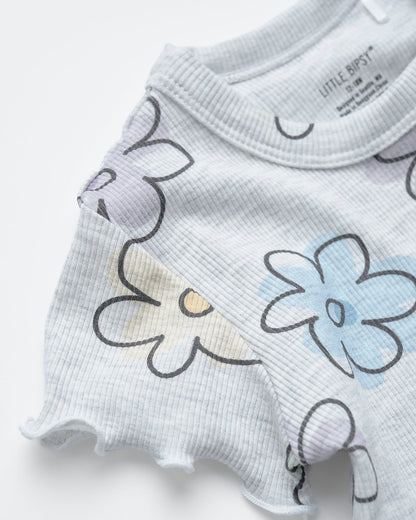 Little Bipsy Ribbed Lettuce Trim Tee in Daisy Dreams