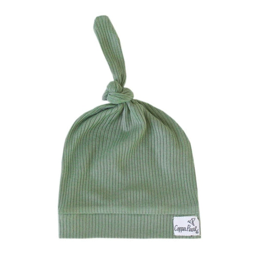 Copper Pearl Ribbed Top Knot Hat in Clover