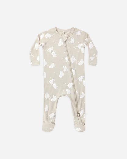 Quincy Mae Bamboo Zip Footie in Dancing Ghosts