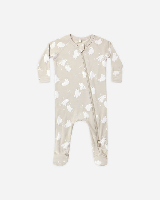 Quincy Mae Bamboo Zip Footie in Dancing Ghosts