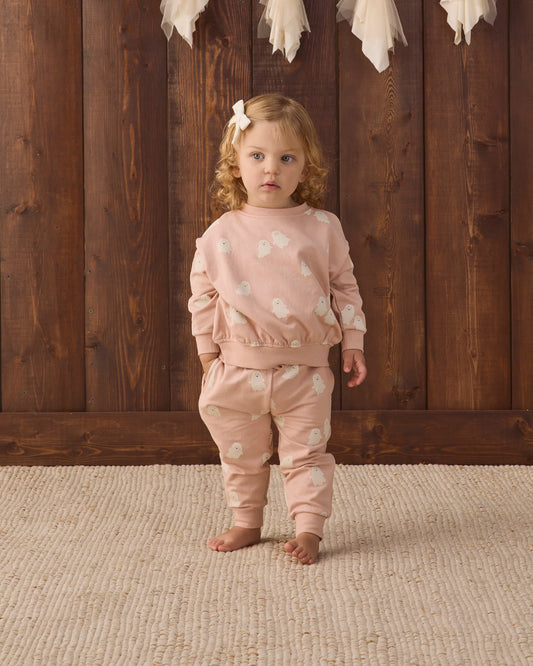 Quincy Mae Relaxed Fleece Sweatsuit Set in Sweet Ghost