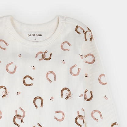Petit Lem 2 Piece Ribbed Pj Set in Horseshoe