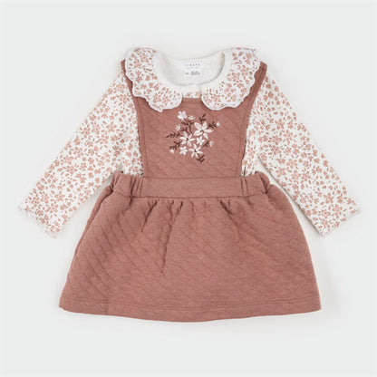 Petit Lem Floral Terracotta Quilted Overall Dress Set