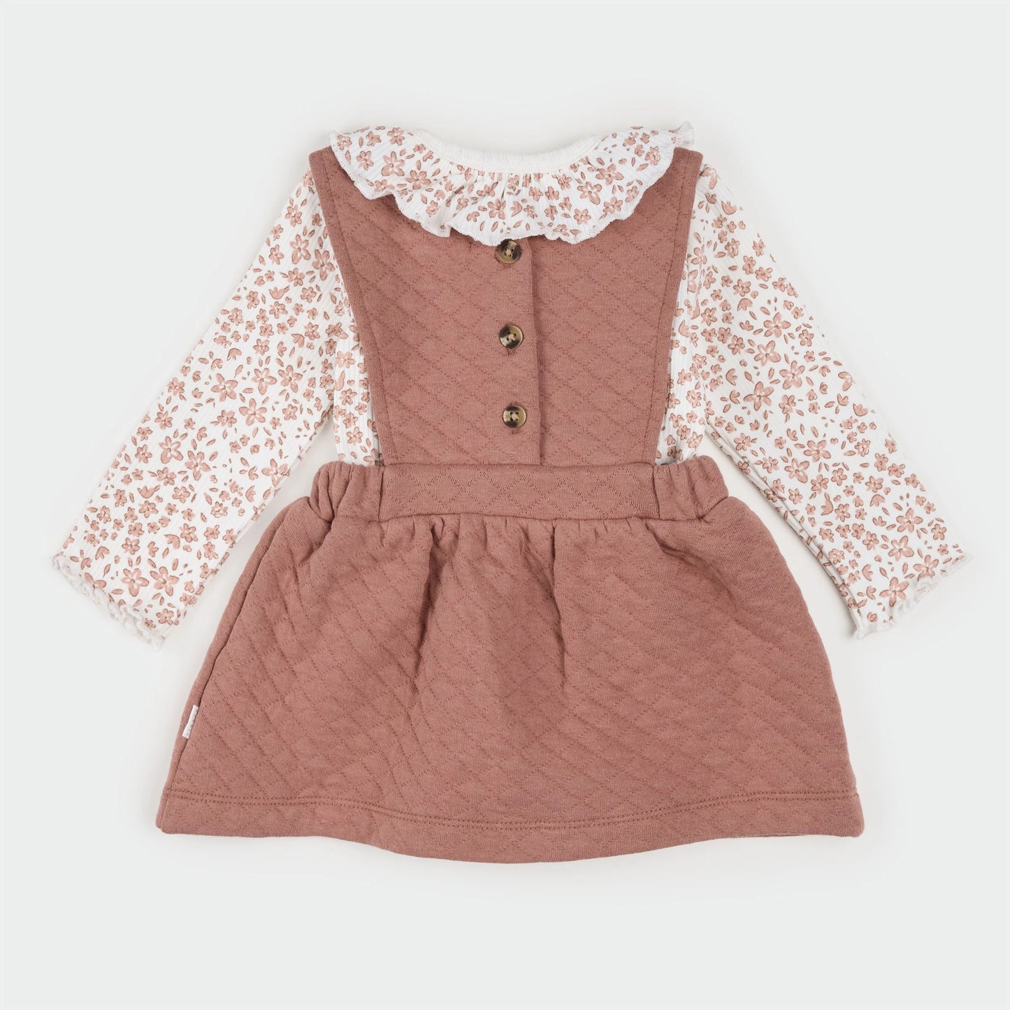 Petit Lem Floral Terracotta Quilted Overall Dress Set