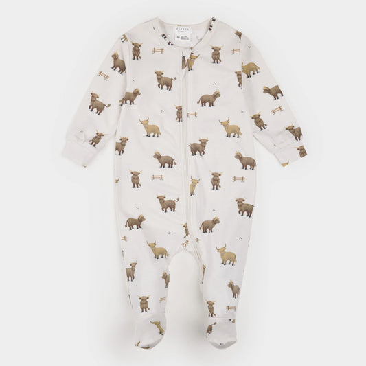 Petit Lem Footed Sleeper in Highland Cow
