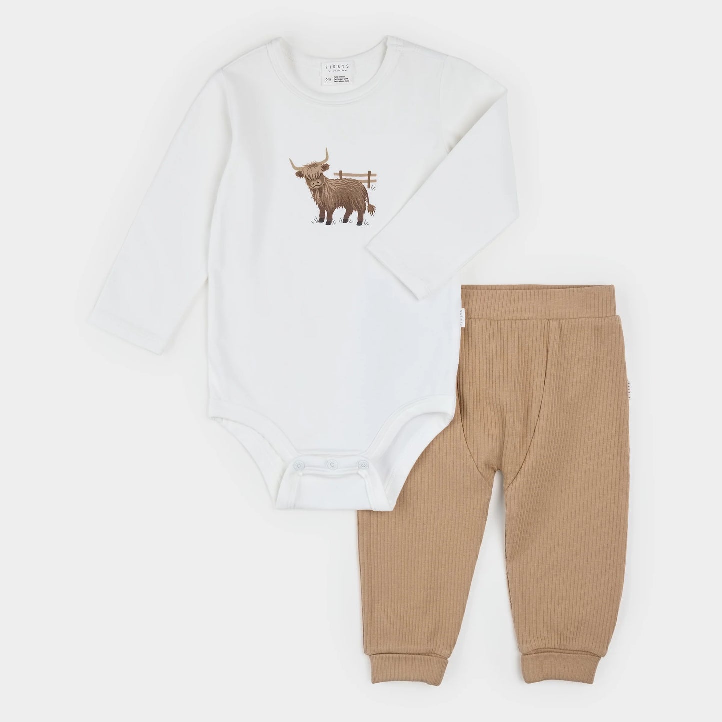 Petit Lem 2 Piece Bodysuit Set in Highland Cow