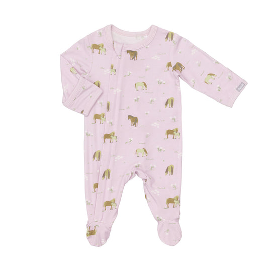 Coccoli Modal Footed Sleeper in Horses on Orchid