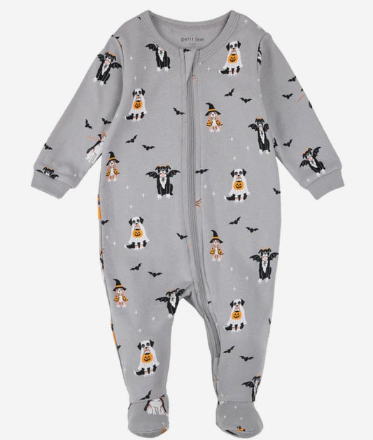 Petit Lem Footed Sleeper in Halloween Dogs