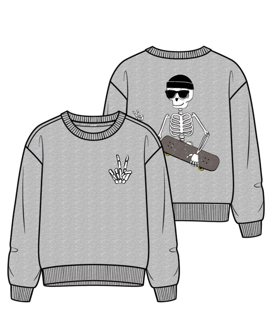 Miles the Label Crewneck Sweatshirt in Skeleton Skateboarder