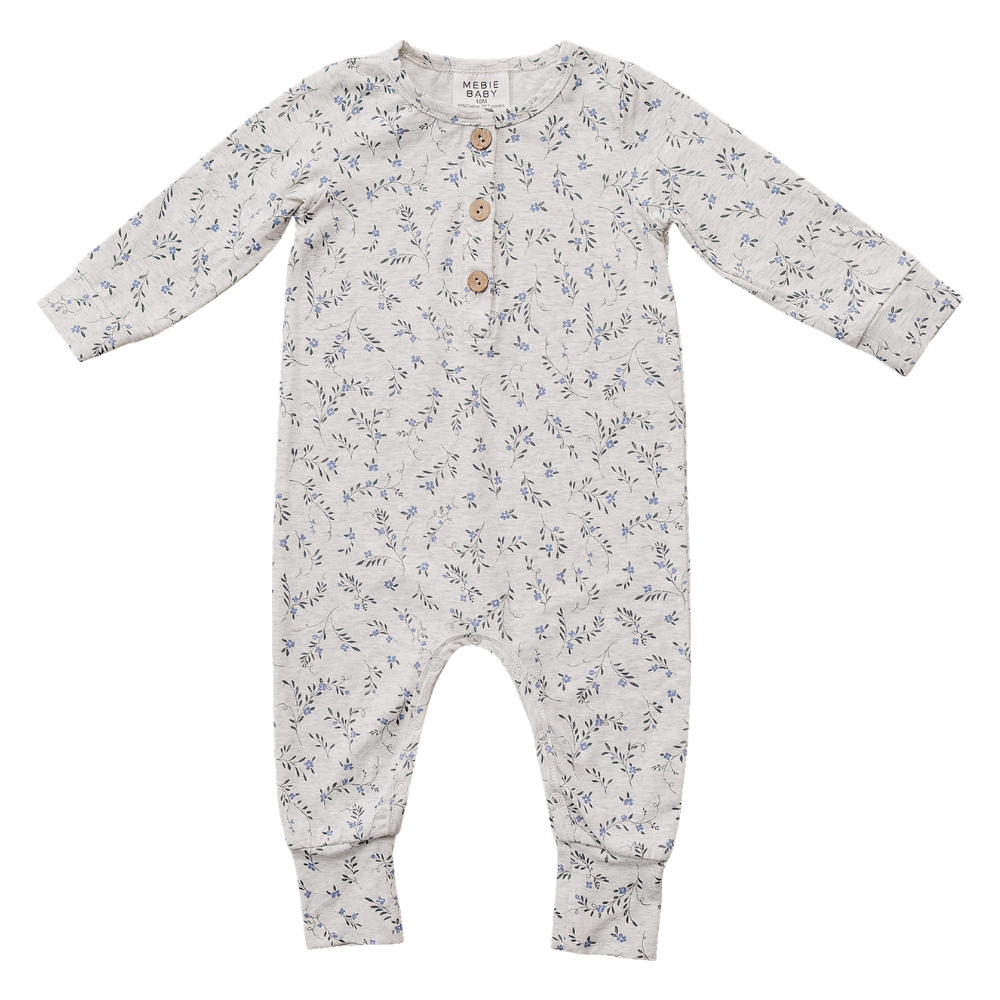 Mebie Baby Blue Vine Button Romper