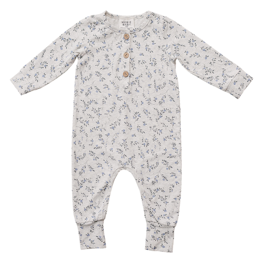 Mebie Baby Blue Vine Button Romper