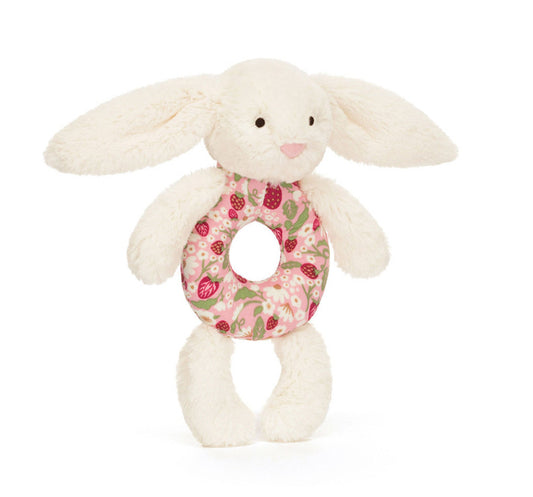 Jellycat Blossom Cream Bunny Ring Rattle in Berry