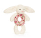 Jellycat Blossom Cream Bunny Ring Rattle in Berry