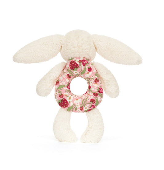 Jellycat Blossom Cream Bunny Ring Rattle in Berry