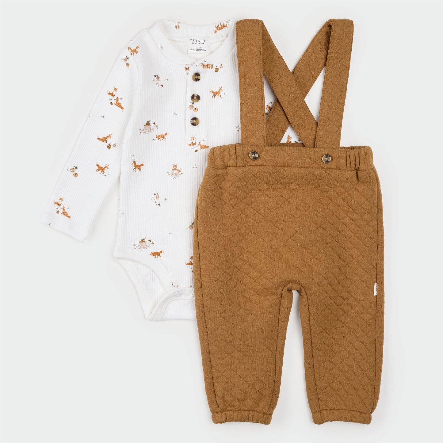 Petit Lem Quilted Overall Set in Amber Fox