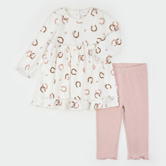 Petit Lem Ribbed Dress and Legging Set in Horseshoe