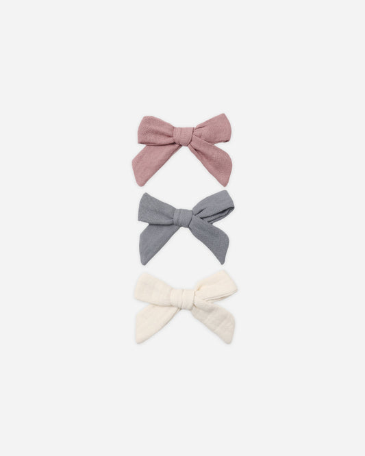 Quincy Mae Bow with Clip Set of 3 - Natural/Mulberry/Slate