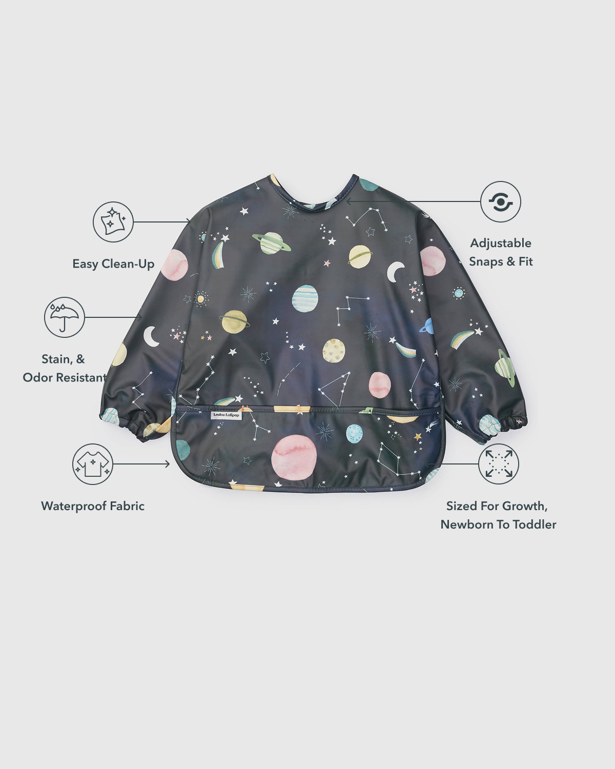 LouLou Lollipop Long Sleeve Bib in Planets