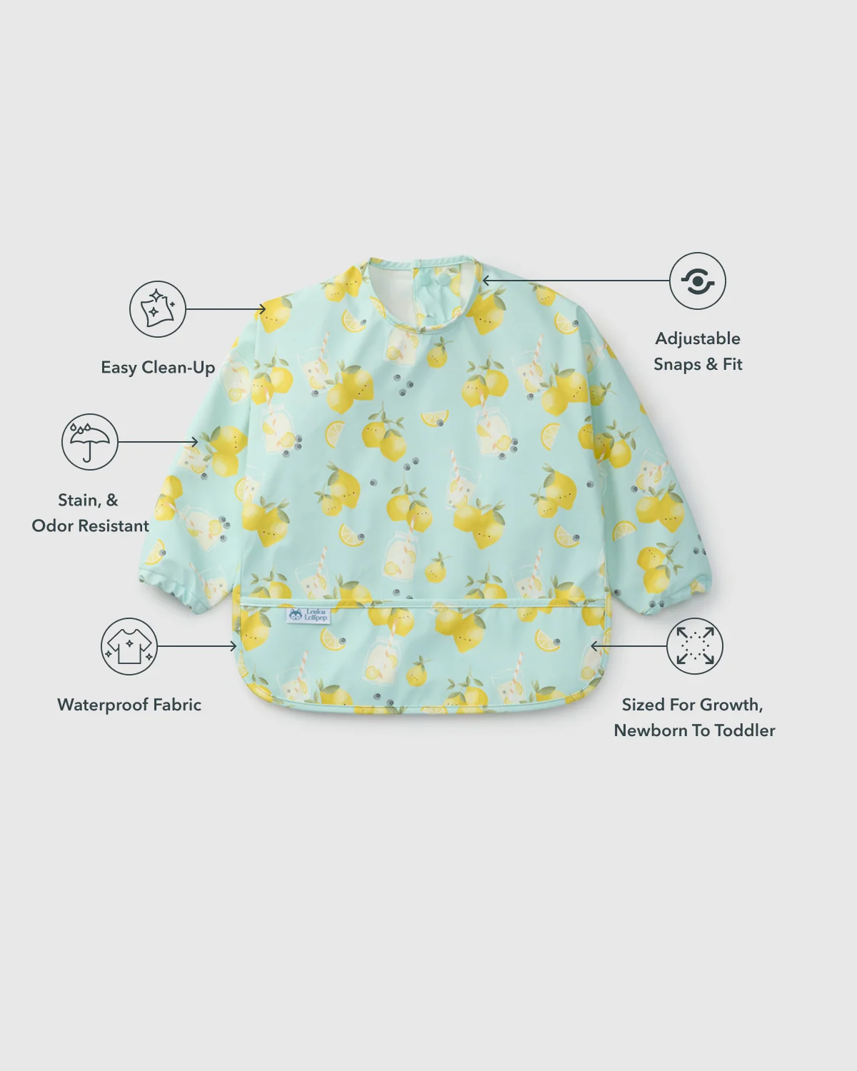 LouLou Lollipop Long Sleeve Bib in Lemon Squeezy