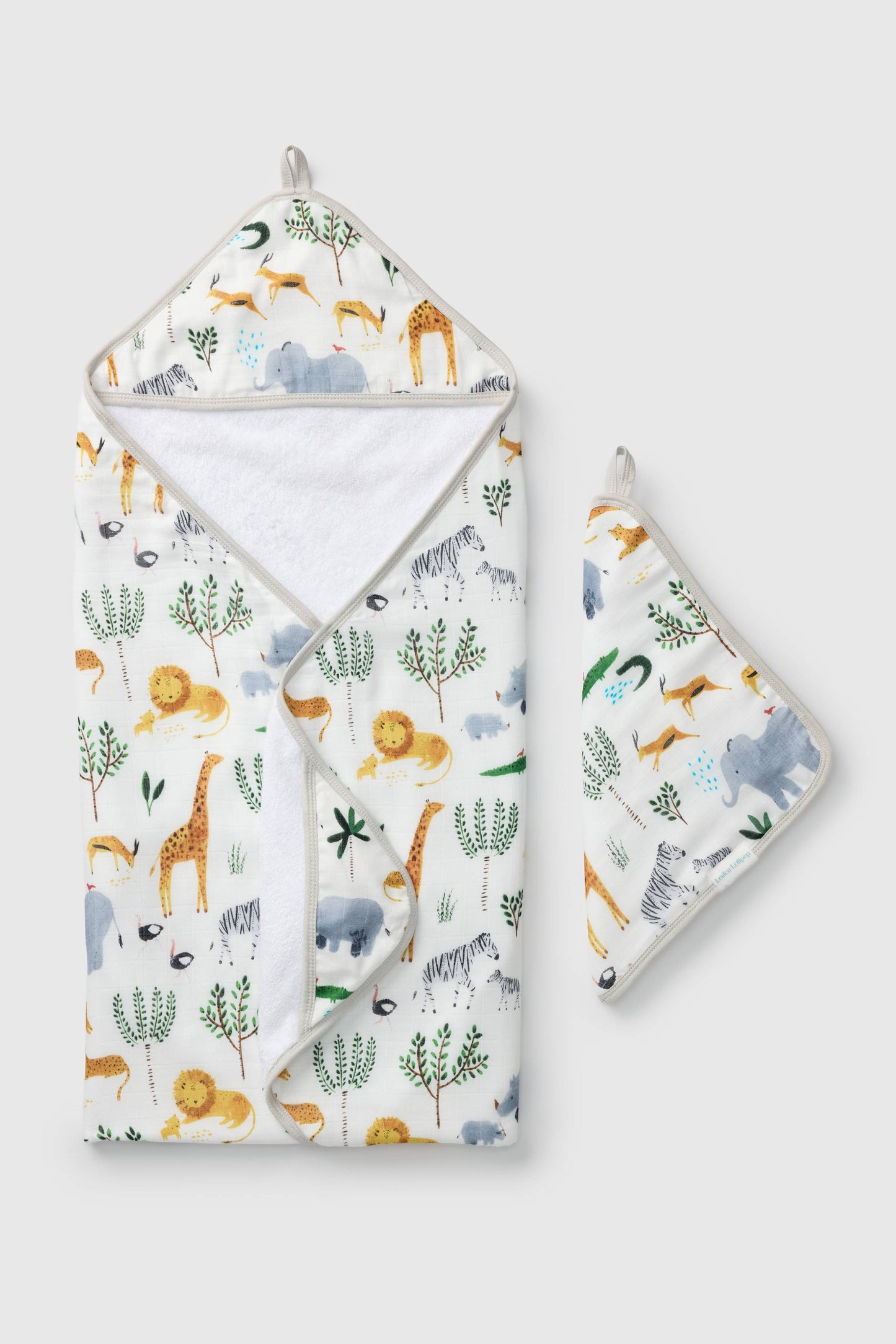 LouLou Lollipop Muslin Cotton Hooded Towel Set in Safari Jungle