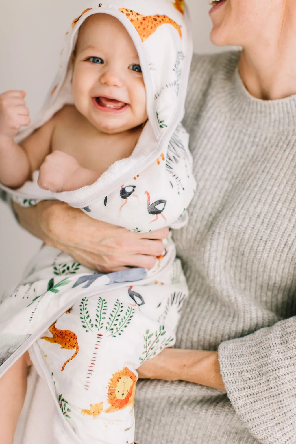 LouLou Lollipop Muslin Cotton Hooded Towel Set in Safari Jungle