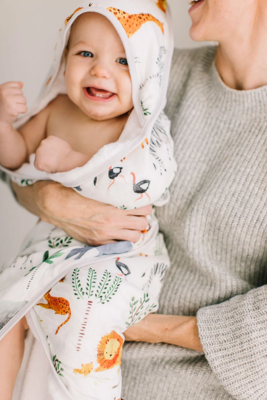LouLou Lollipop Muslin Cotton Hooded Towel Set in Safari Jungle