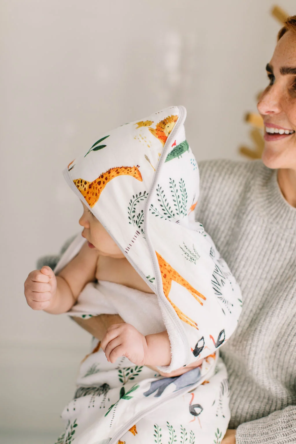LouLou Lollipop Muslin Cotton Hooded Towel Set in Safari Jungle