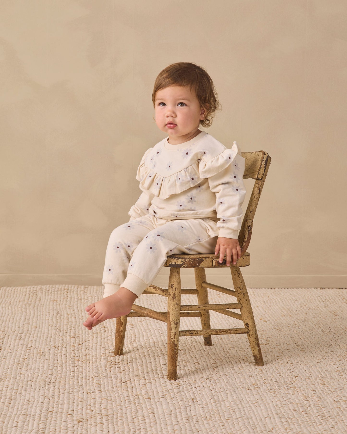 Quincy Mae Relaxed Fleece Sweatsuit Set in Blue Daisy