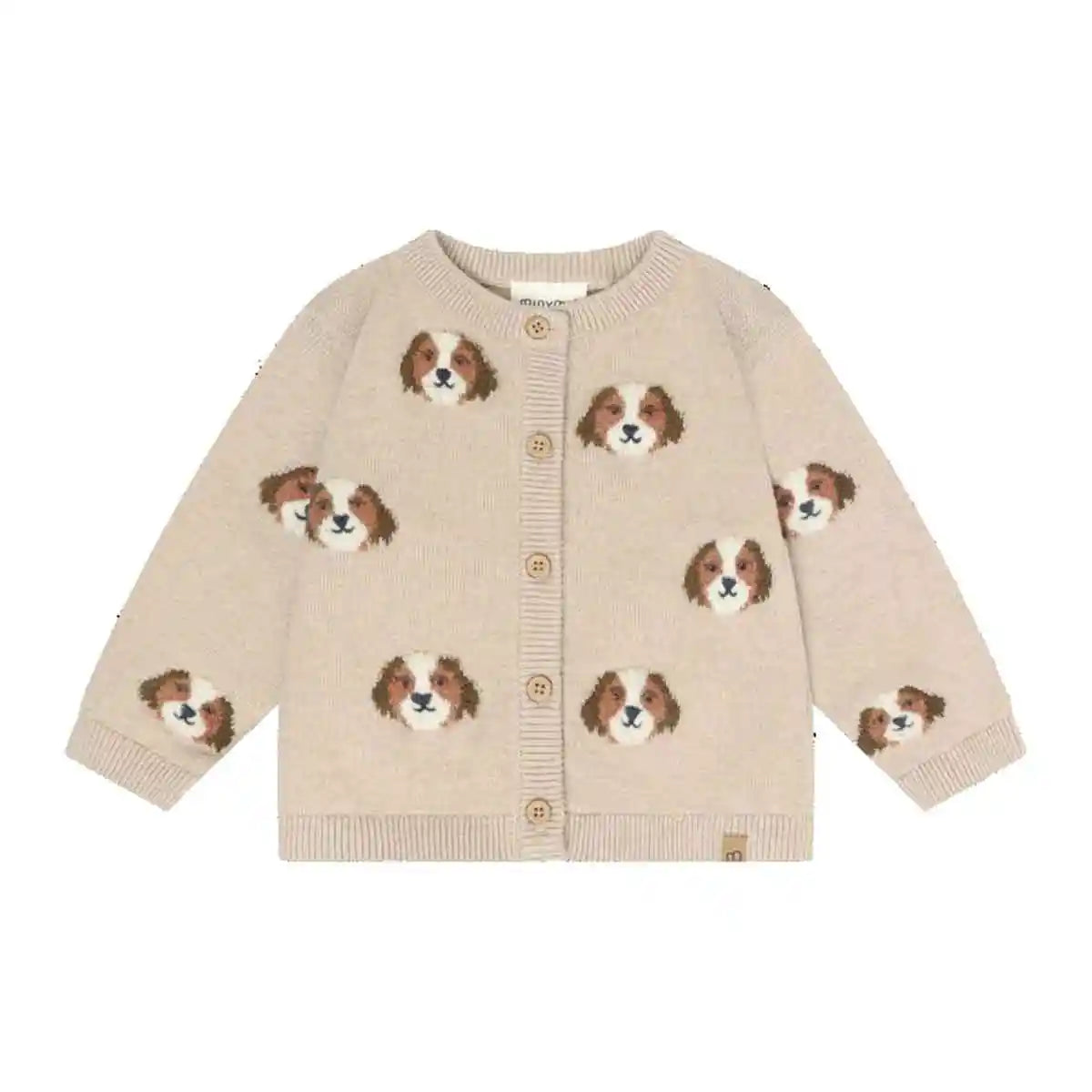 Minymo Beige Cardigan with Embroidered Dogs