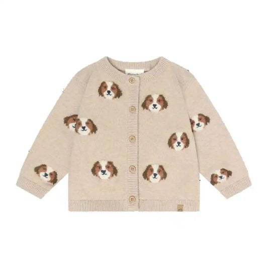 Minymo Beige Cardigan with Embroidered Dogs