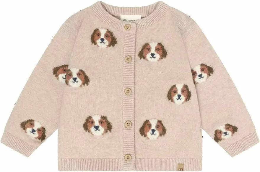 Minymo Beige Cardigan with Embroidered Dogs
