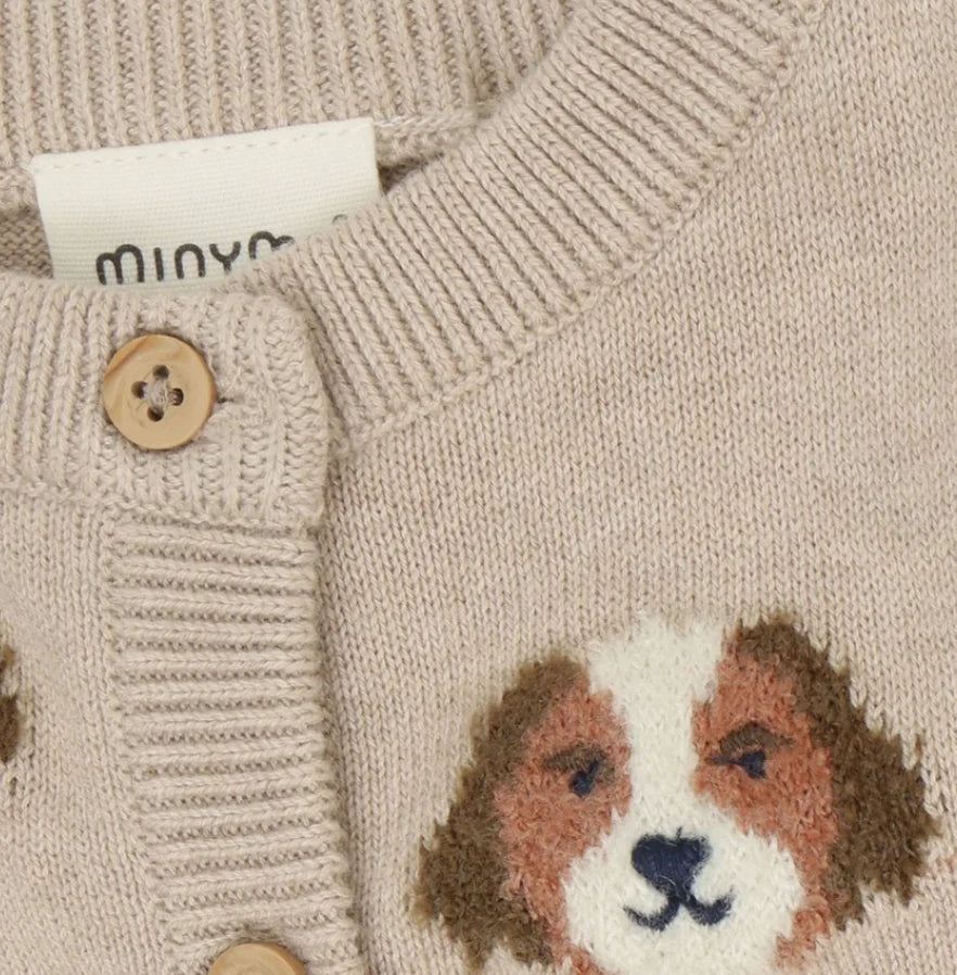 Minymo Beige Cardigan with Embroidered Dogs