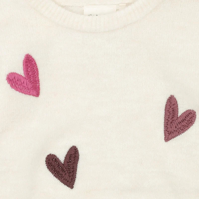 Minymo Knit Pullovers with Heart Embroidery