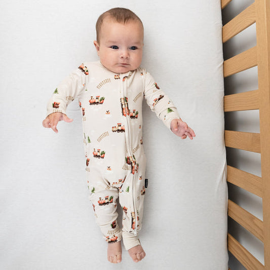 Belan J Footless Bamboo Sleeper in Christmas Train