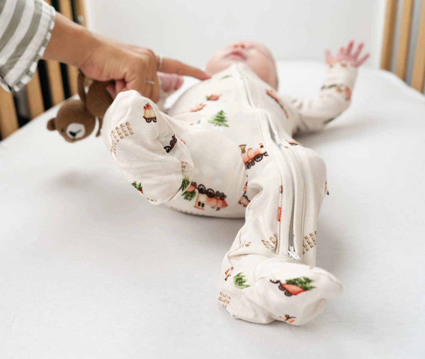 Belan J Bamboo Footed Sleeper in Christmas Trains