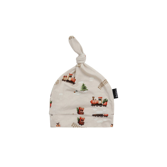 Belan J Knotted Infant Hat in Christmas Train
